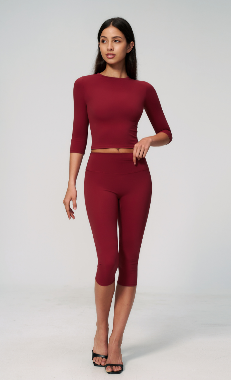 Alexandra 3/4 Sleeve High Waisted Capri Leggings Workout Set