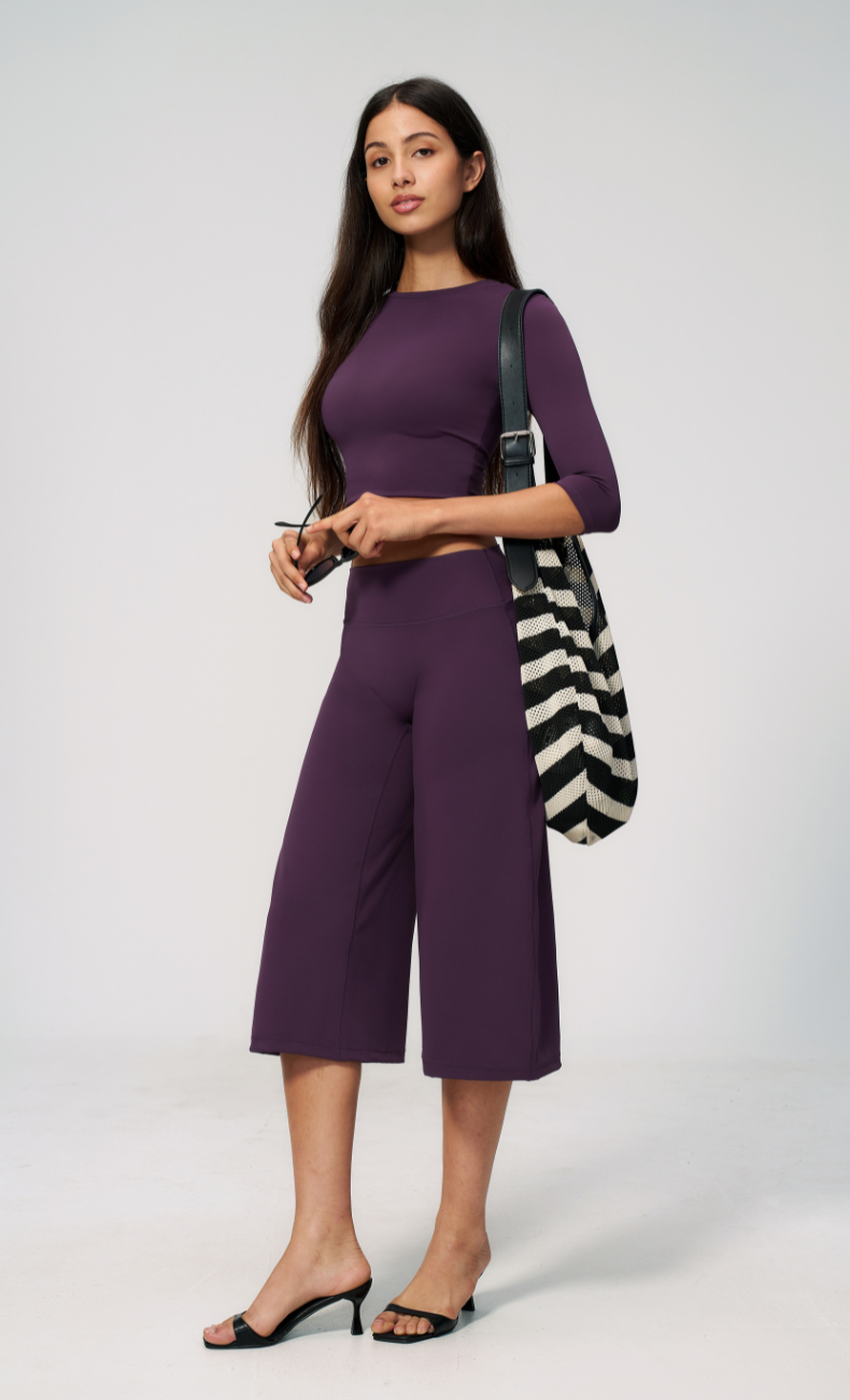 Alexandra 3/4 Sleeve Wide Leg Capri Workout Set