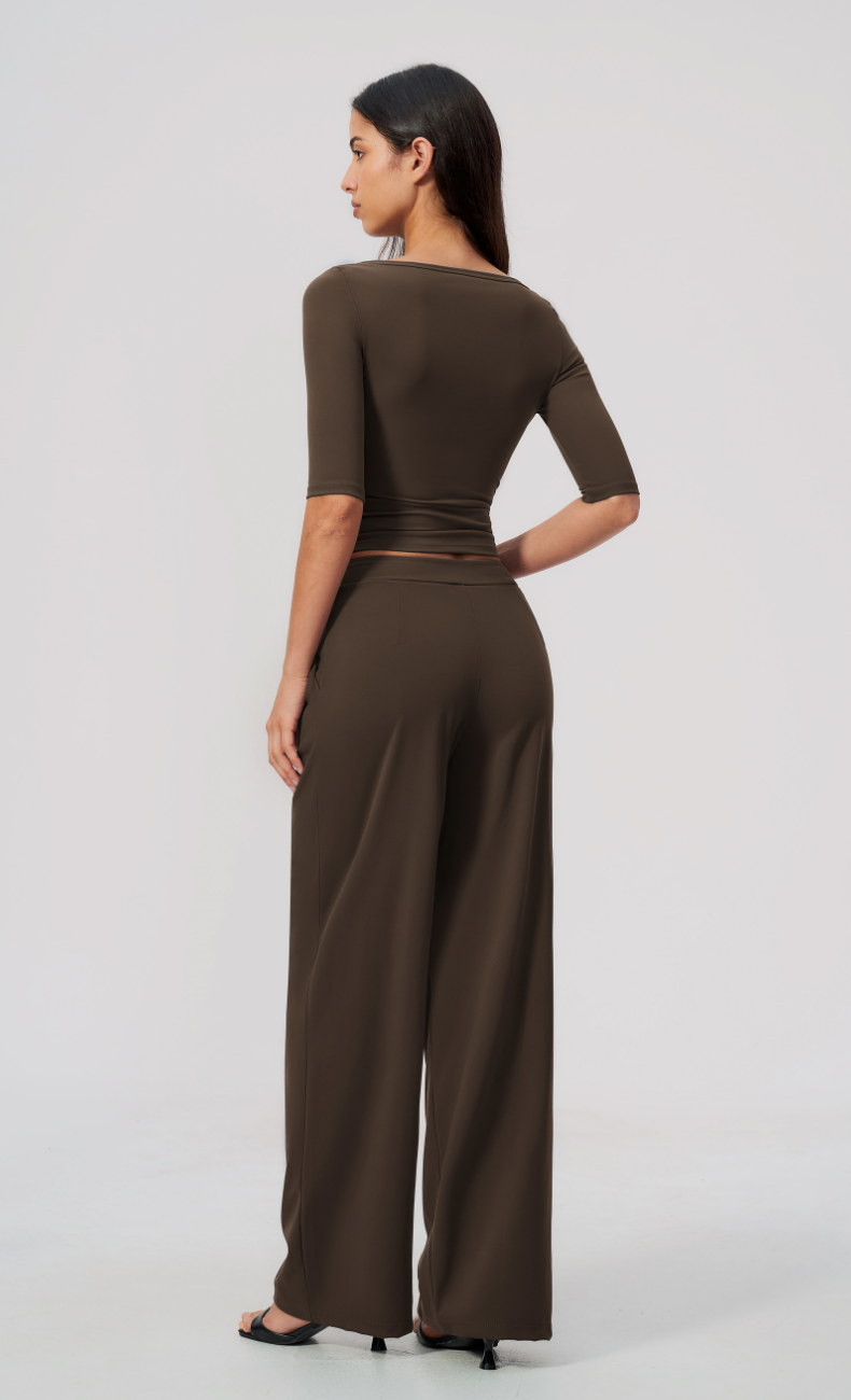 Taylor Boat Neck Pleated Wide Leg Pants Set