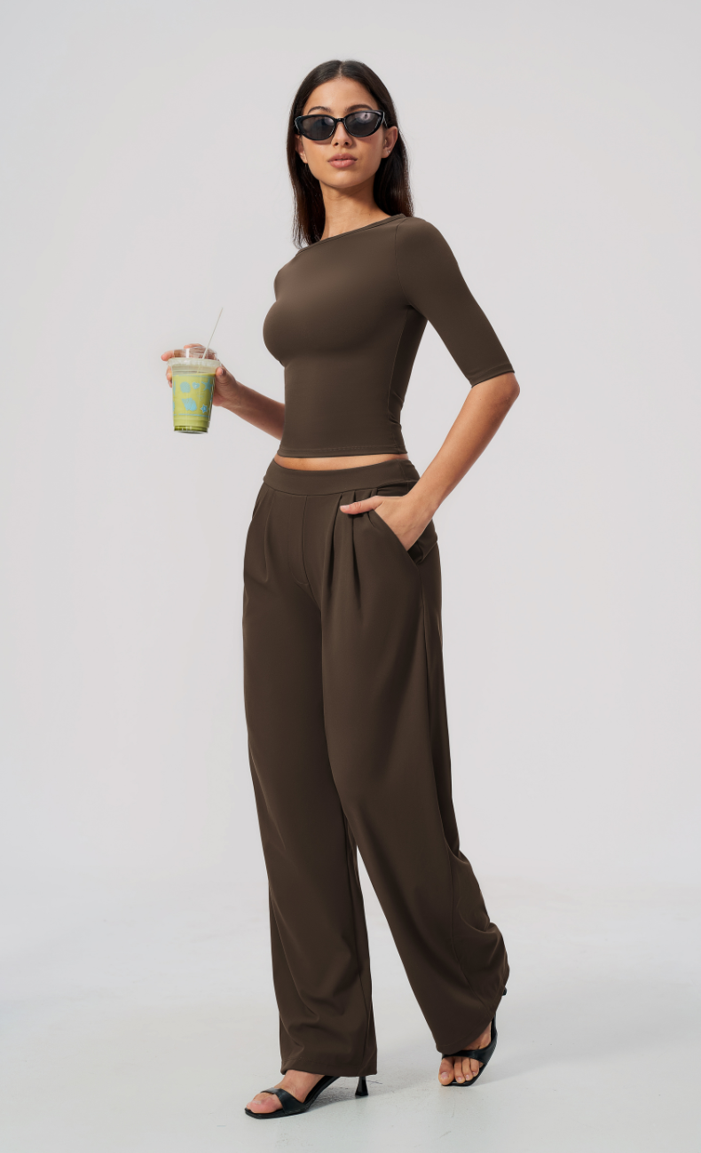 Taylor Boat Neck Pleated Wide Leg Pants Set