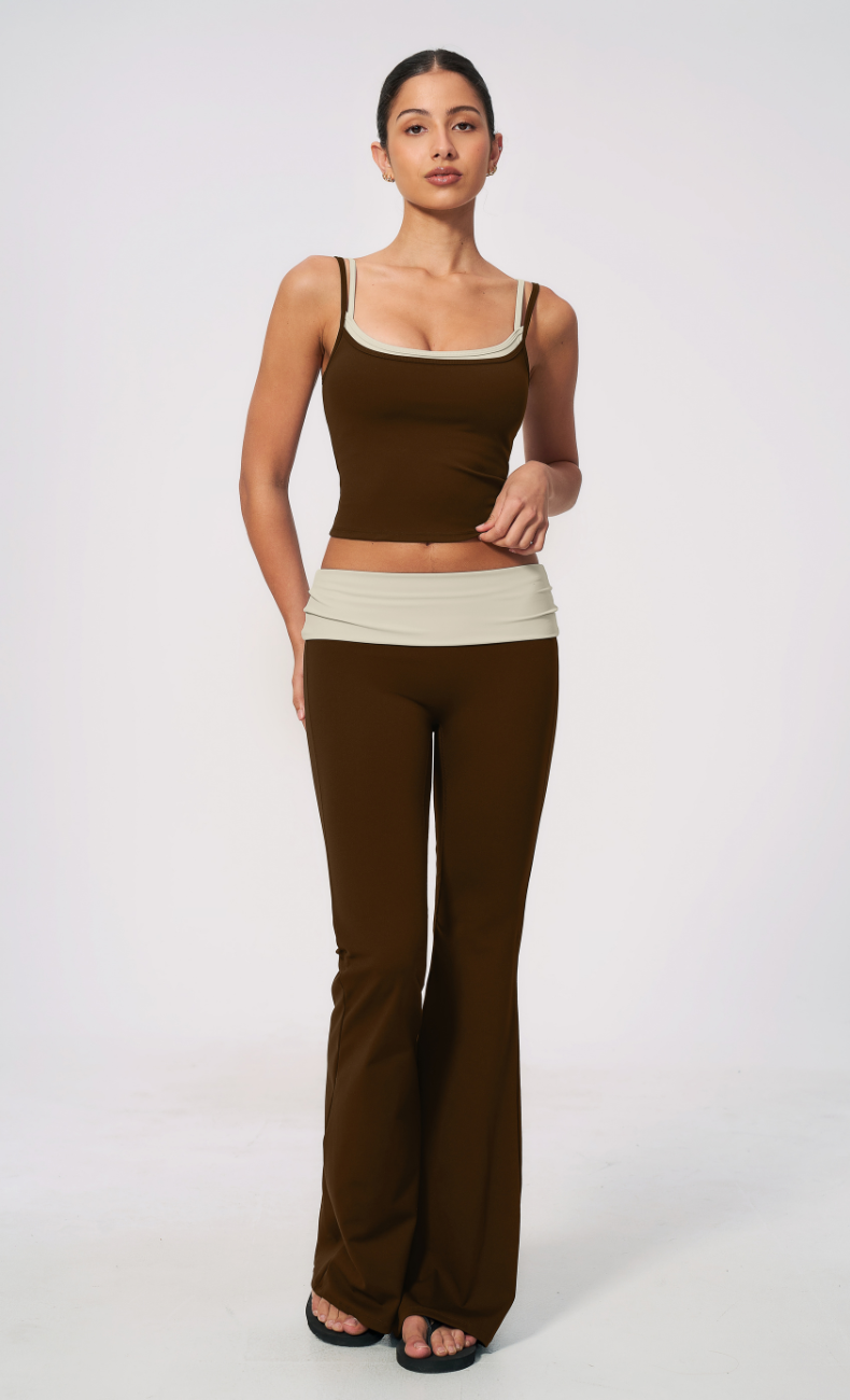 Mary Layered Cami Foldover Flare Leggings Workout Set