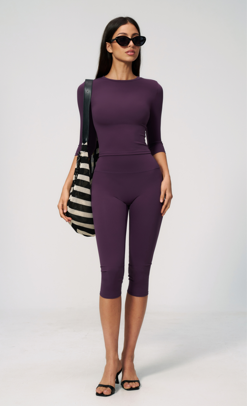 Alexandra 3/4 Sleeve High Waisted Capri Leggings Workout Set