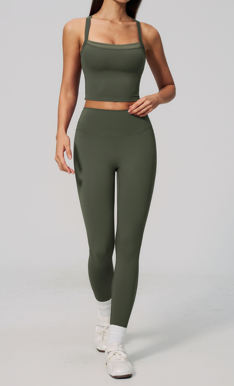 Darcy Contrast Trim Cross Back Leggings Workout Set