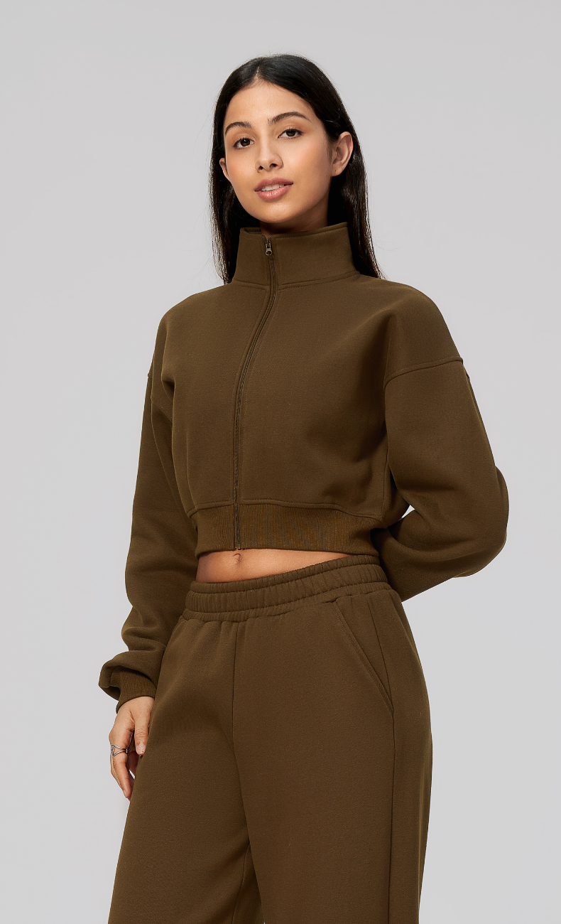 Hailey Cotton Blend Stand Collar Cropped Jacket