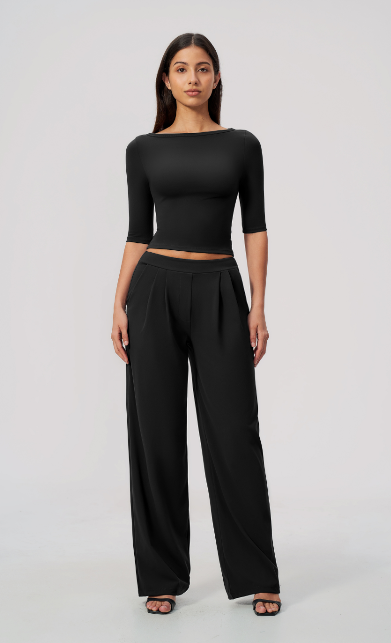 Taylor Boat Neck Pleated Wide Leg Pants Set