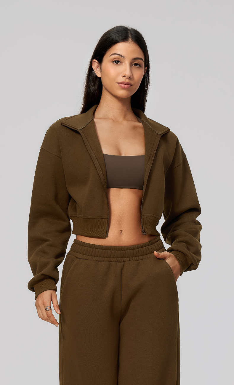 Hailey Cotton Blend Stand Collar Cropped Jacket
