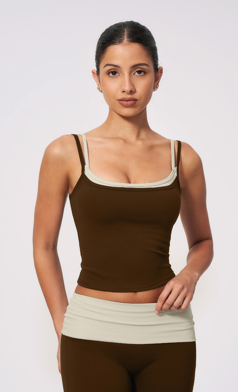 Mary Layered Cami Foldover Flare Leggings Workout Set
