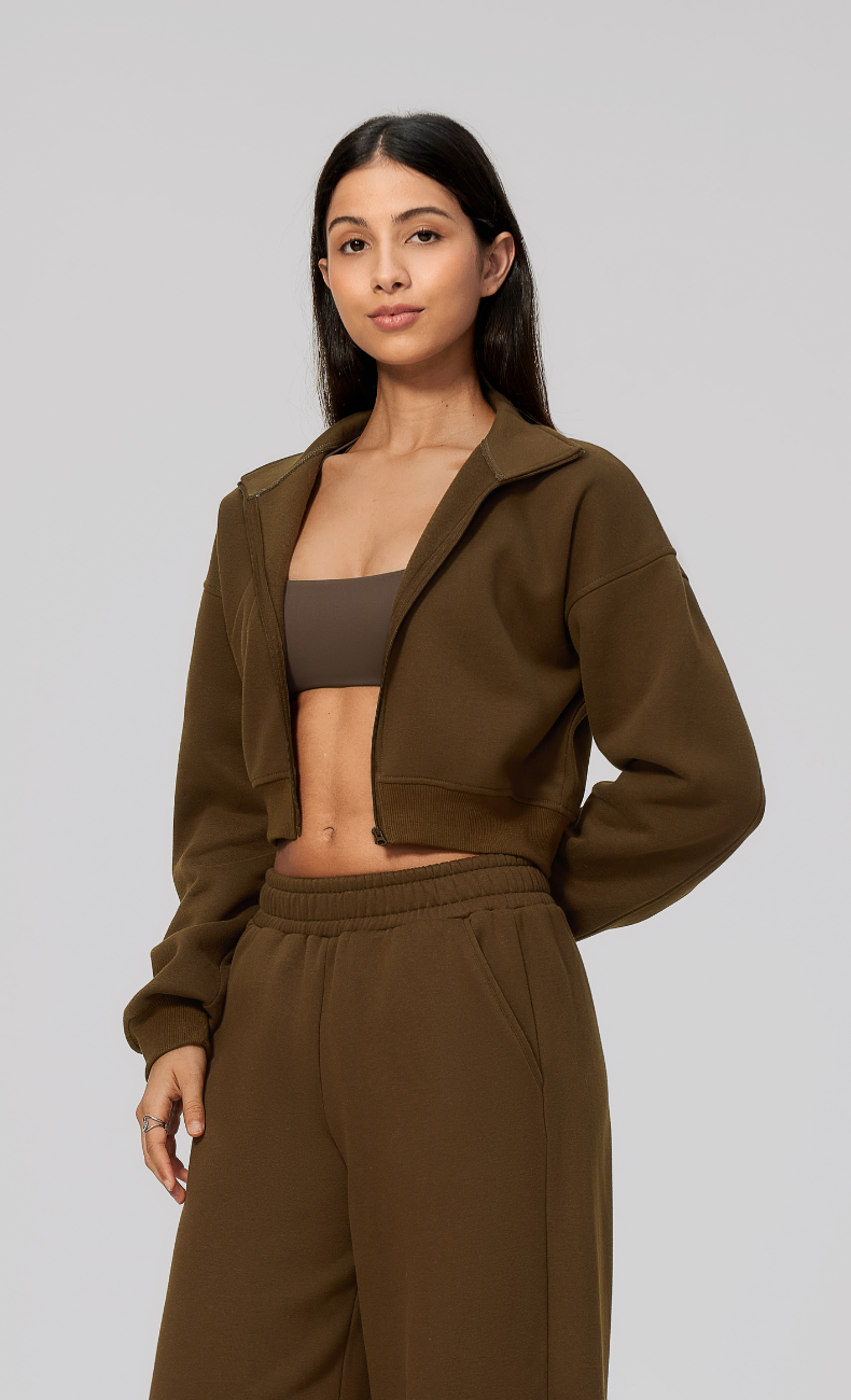 Hailey Cotton Blend Stand Collar Cropped Jacket