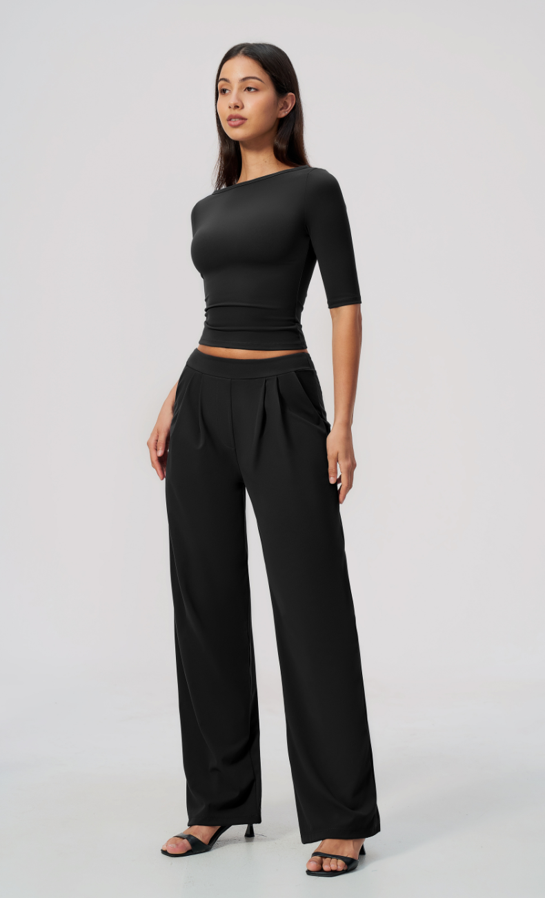 Taylor Boat Neck Pleated Wide Leg Pants Set