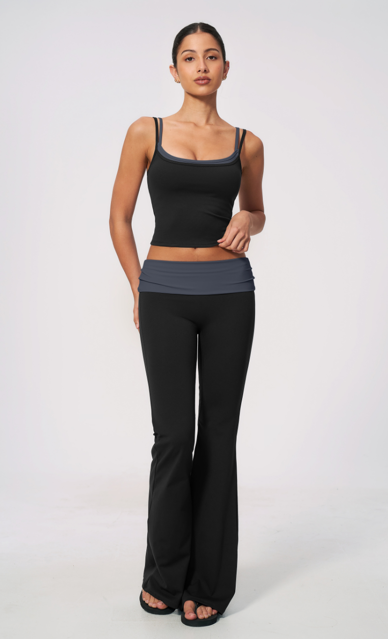 Mary Layered Cami Foldover Flare Leggings Workout Set