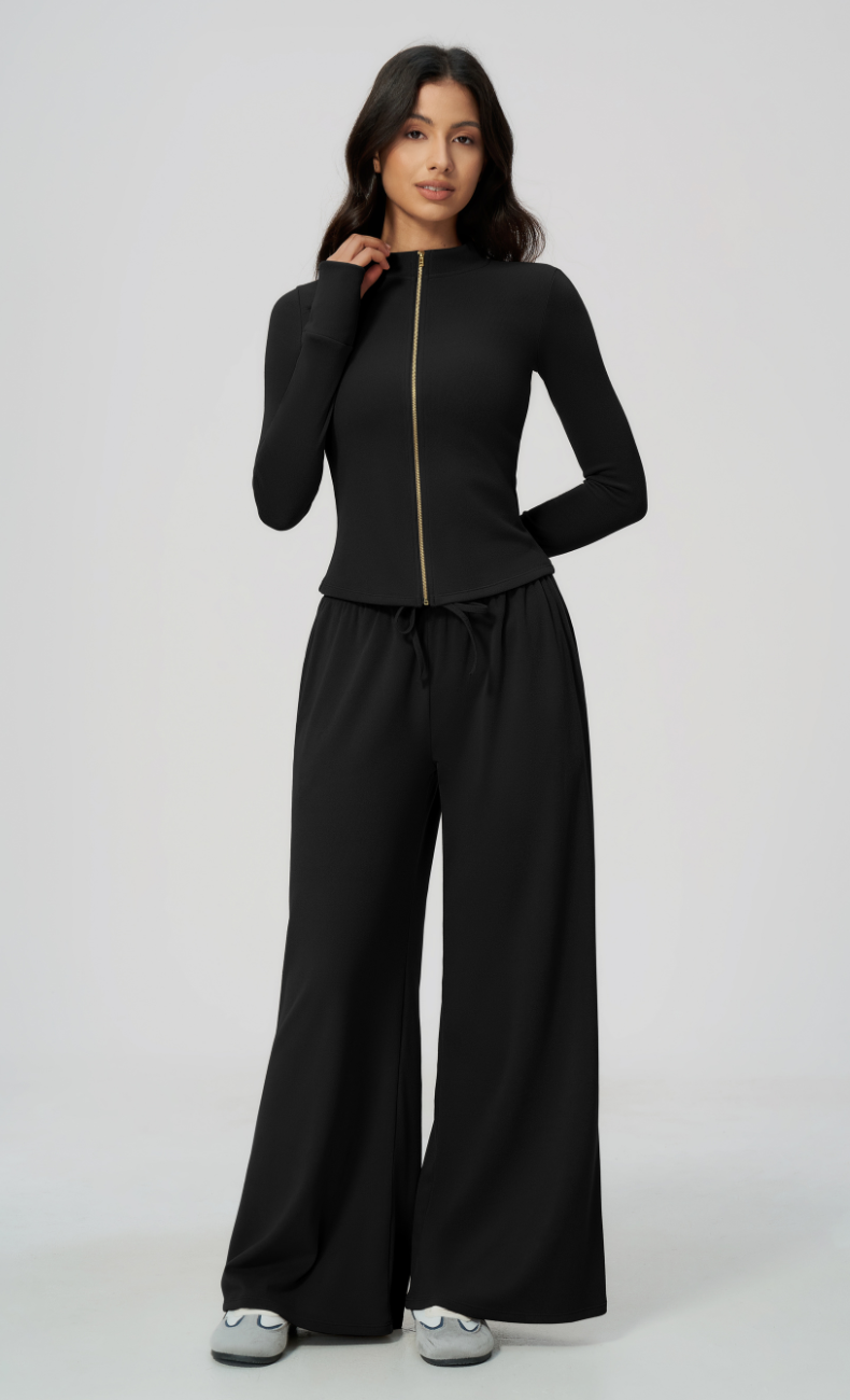 Tatiana Stand Collar Full-Zip Fitted Jacket
