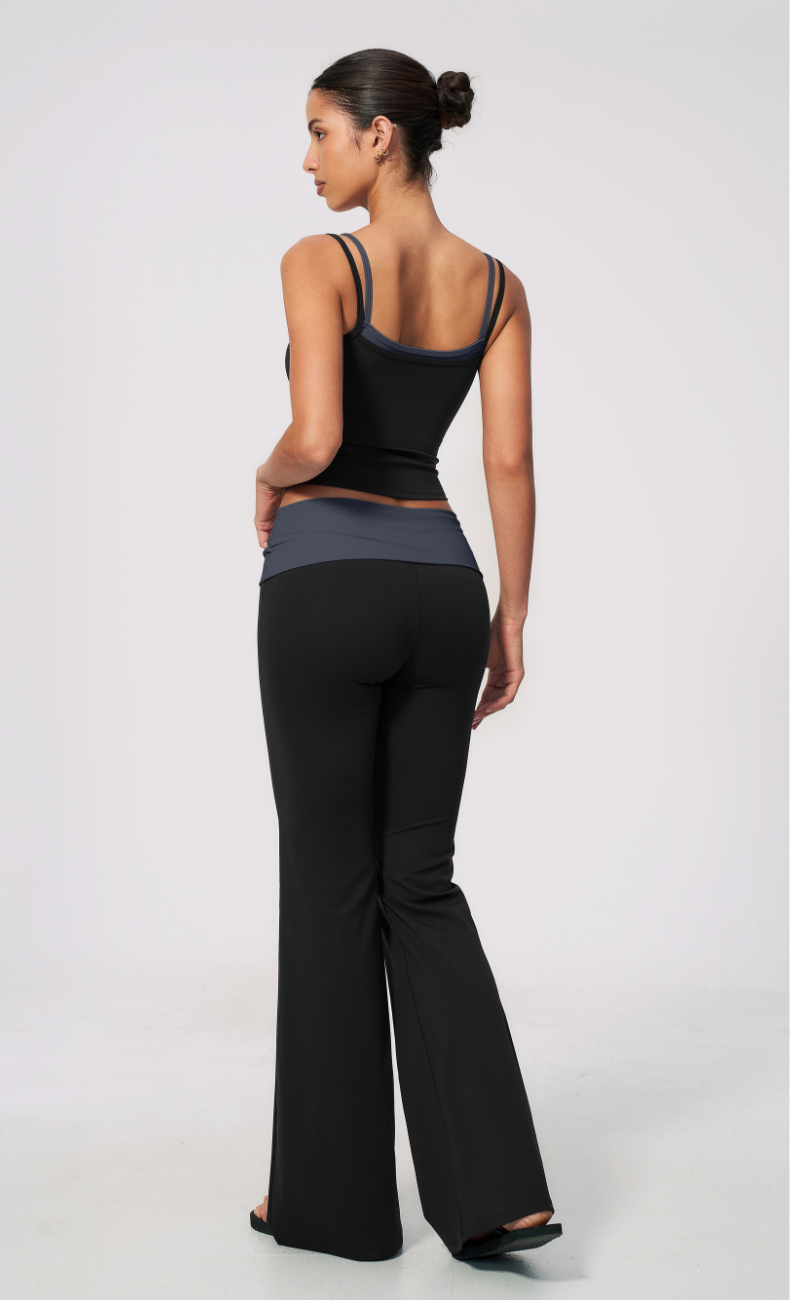Mary Layered Cami Foldover Flare Leggings Workout Set