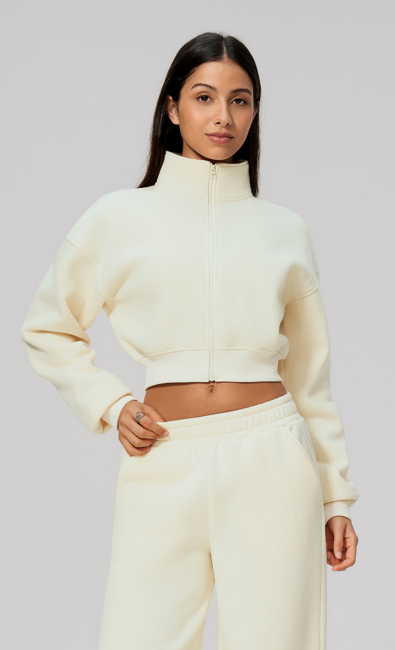 Hailey Cotton Blend Stand Collar Cropped Jacket