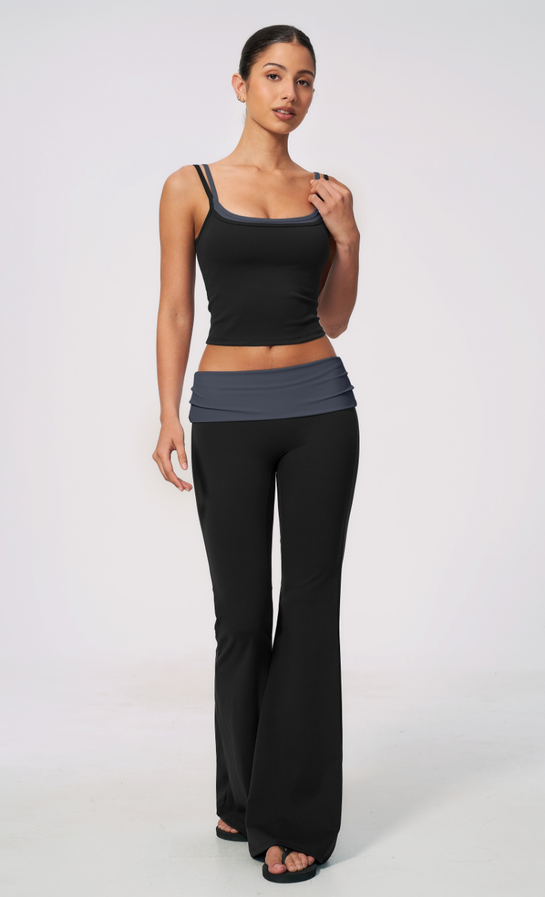 Mary Layered Cami Foldover Flare Leggings Workout Set