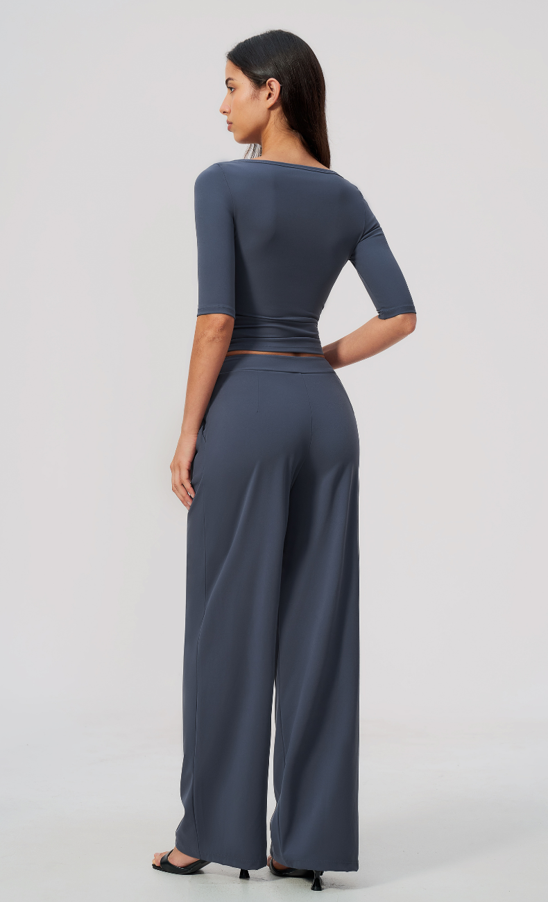 Taylor Boat Neck Pleated Wide Leg Pants Set