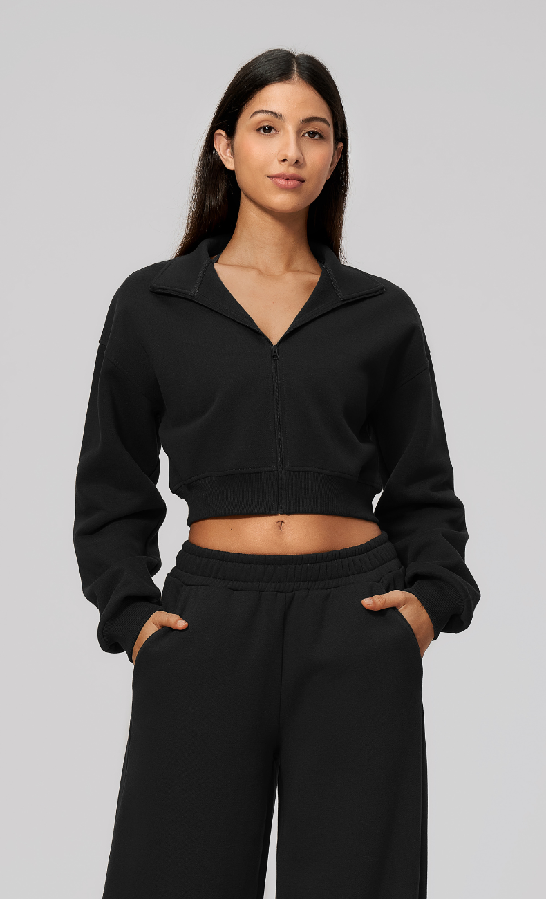 Hailey Cotton Blend Stand Collar Cropped Jacket