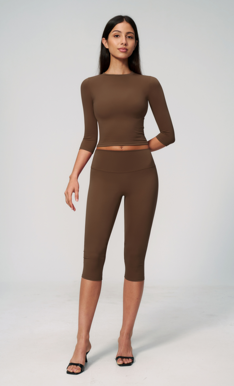 Alexandra 3/4 Sleeve High Waisted Capri Leggings Workout Set