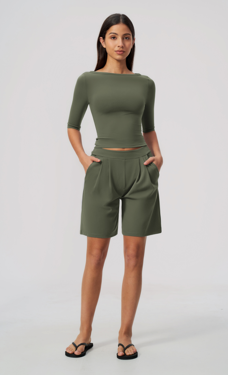 Taylor Boat Neck Pleated Shorts Set