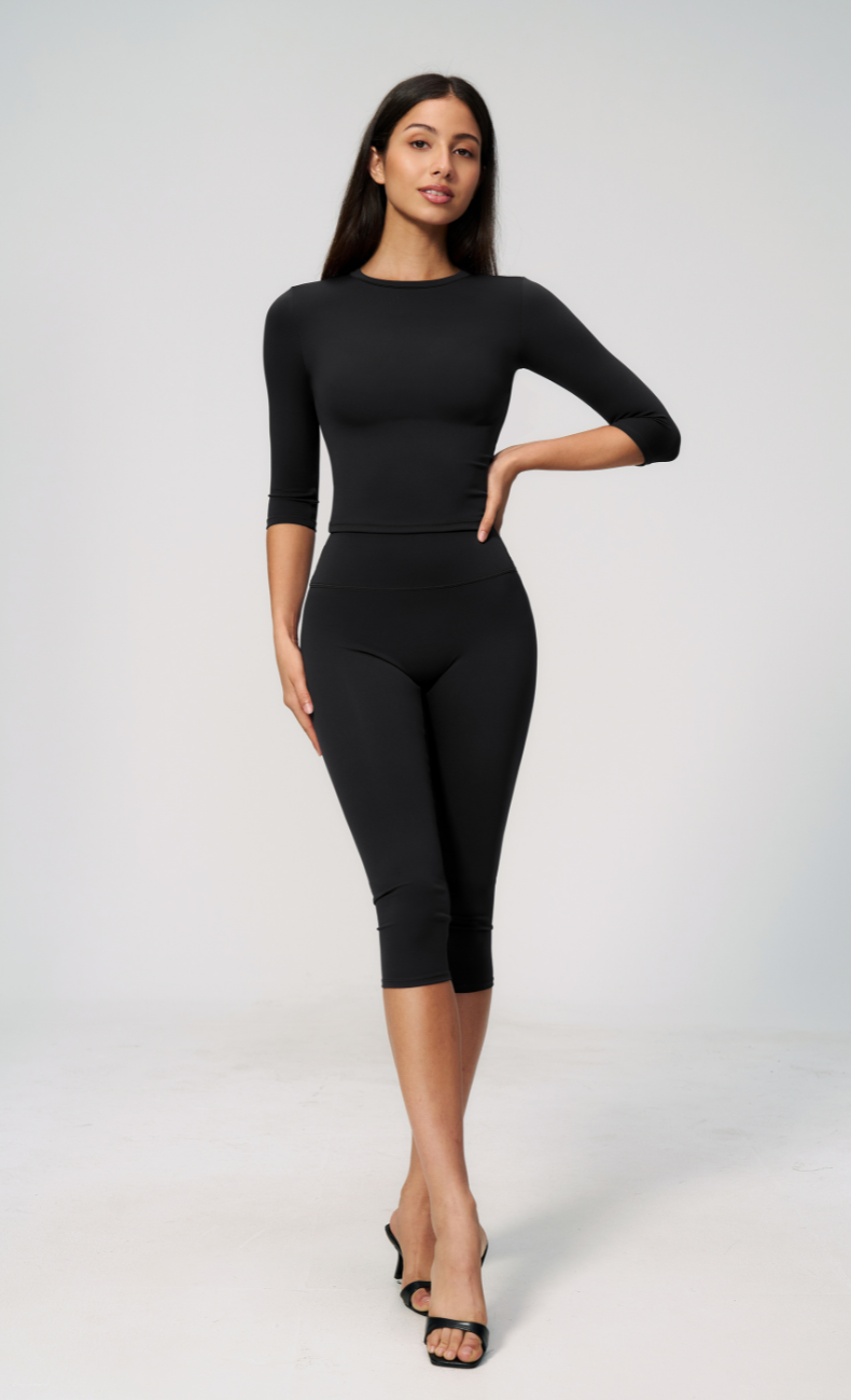 Alexandra 3/4 Sleeve High Waisted Capri Leggings Workout Set