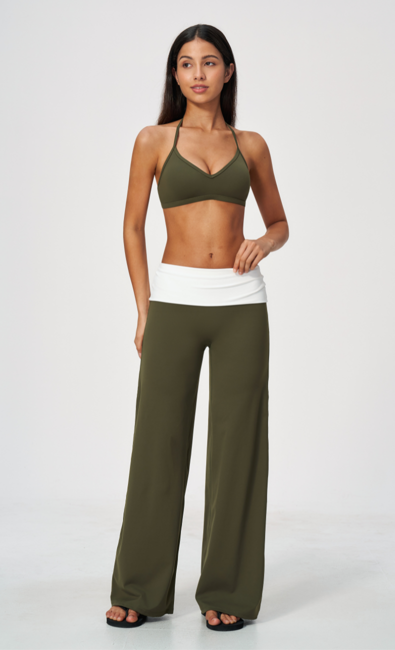 Mary Contrast Foldover Waist Wide Leg Pant