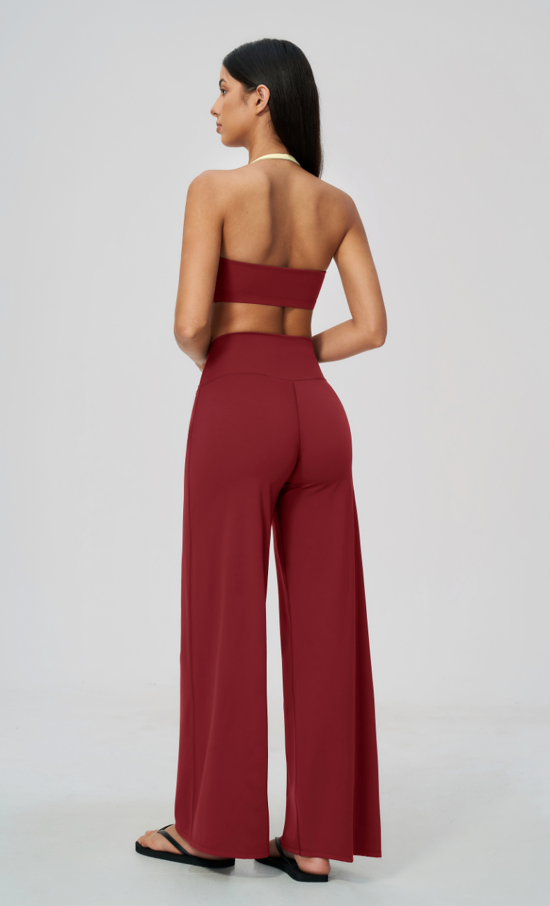 Priscilla Contrast Halter Sports Bra Wide Leg Workout Set