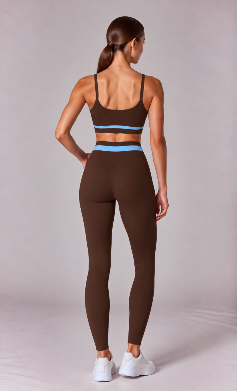 Noelle Contrast Trim Sports Bra High Waisted Leggings Workout Set