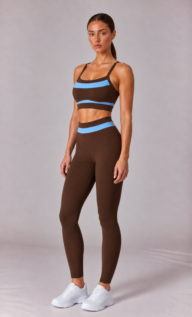 Noelle Contrast Trim Sports Bra High Waisted Leggings Workout Set