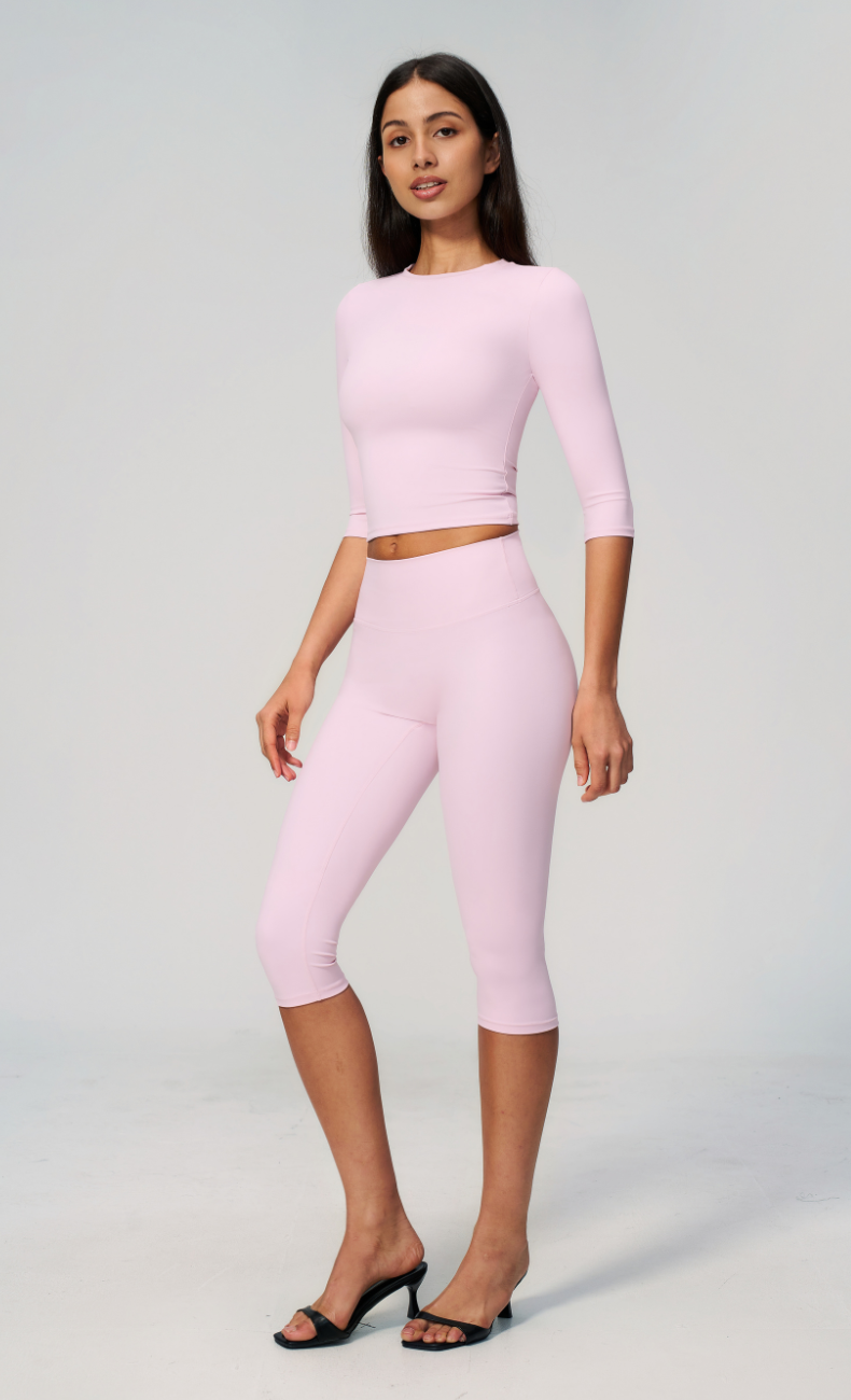 Alexandra 3/4 Sleeve High Waisted Capri Leggings Workout Set