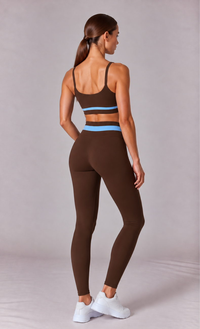 Noelle Contrast Trim Sports Bra High Waisted Leggings Workout Set