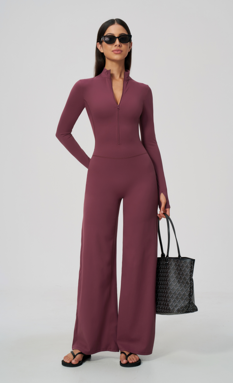 Talia Throw & Go Half Zip Wide Leg Jumpsuit