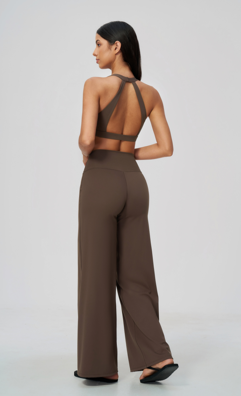 Priscilla V-Neck Open Back Wide Leg Workout Set