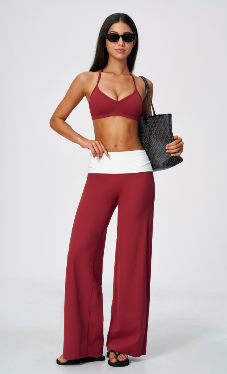 Mary Contrast Foldover Waist Wide Leg Pant