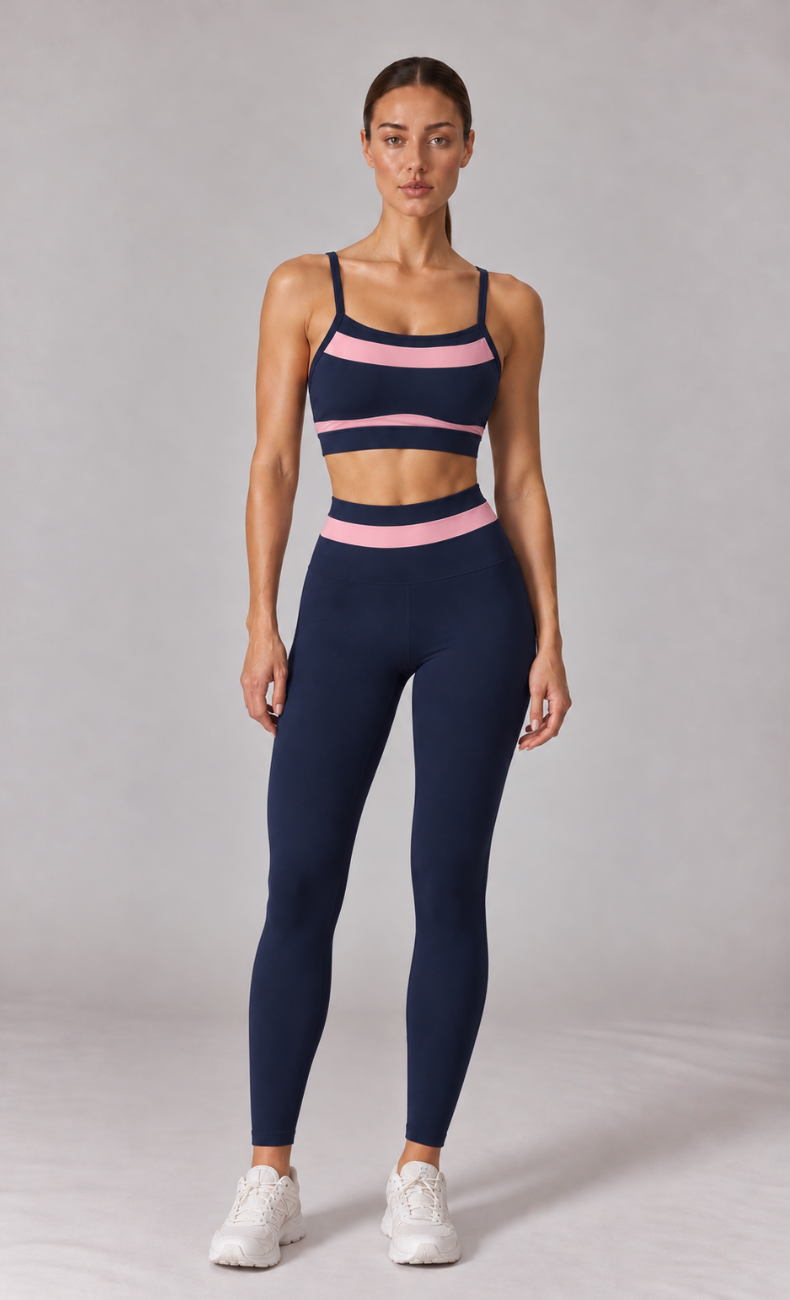 Noelle Contrast Trim Sports Bra High Waisted Leggings Workout Set