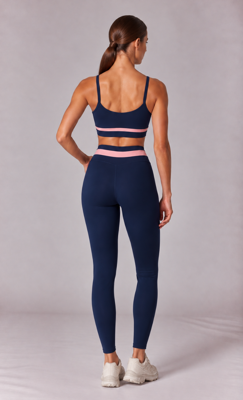 Noelle Contrast Trim Sports Bra High Waisted Leggings Workout Set