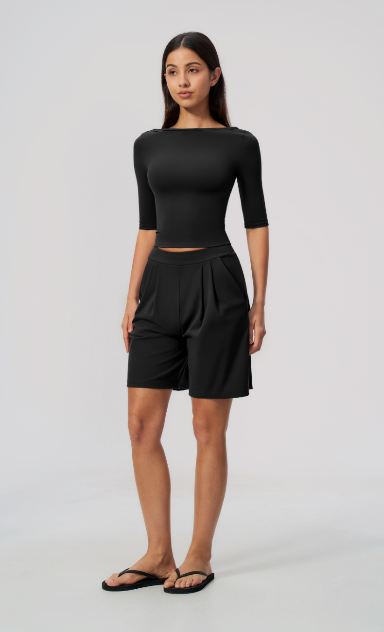 Taylor Boat Neck Pleated Shorts Set
