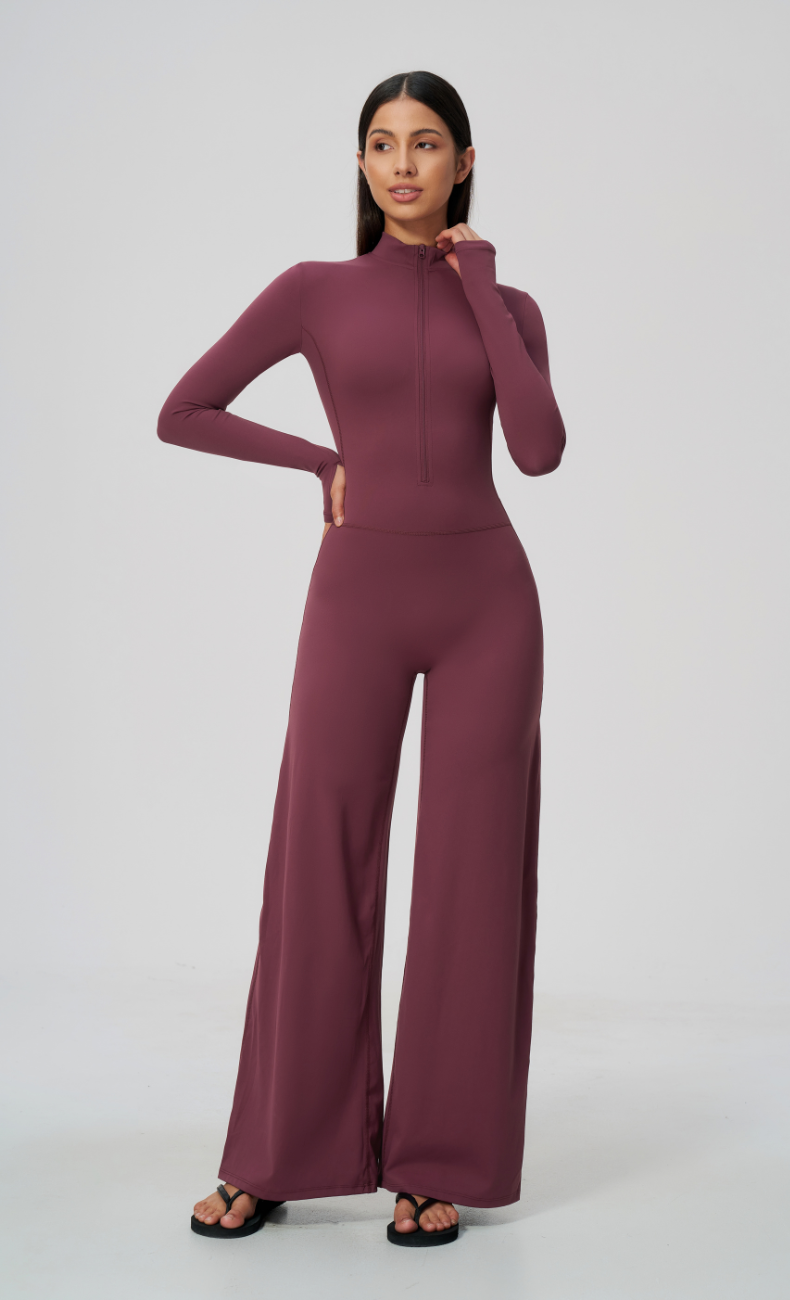 Talia Throw & Go Half Zip Wide Leg Jumpsuit