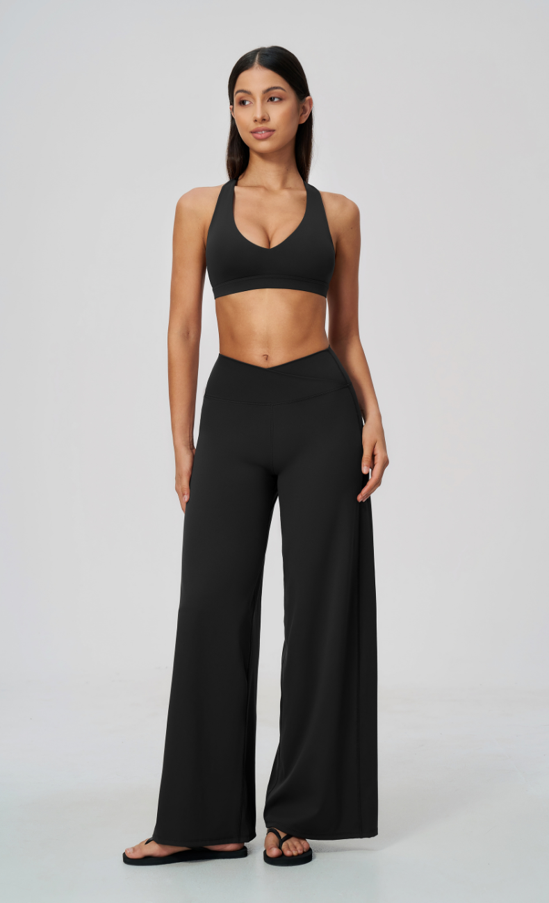 Priscilla V-Neck Open Back Wide Leg Workout Set