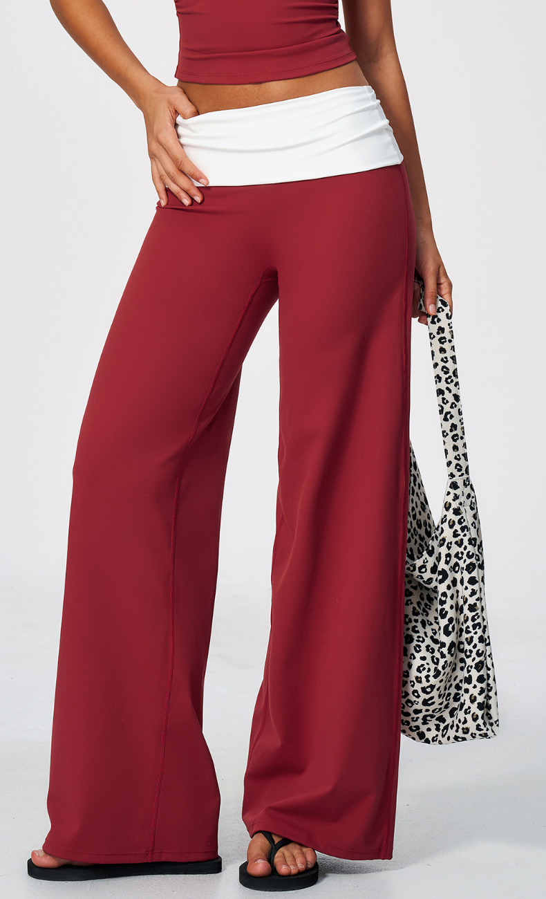 Mary Contrast Foldover Waist Wide Leg Pant