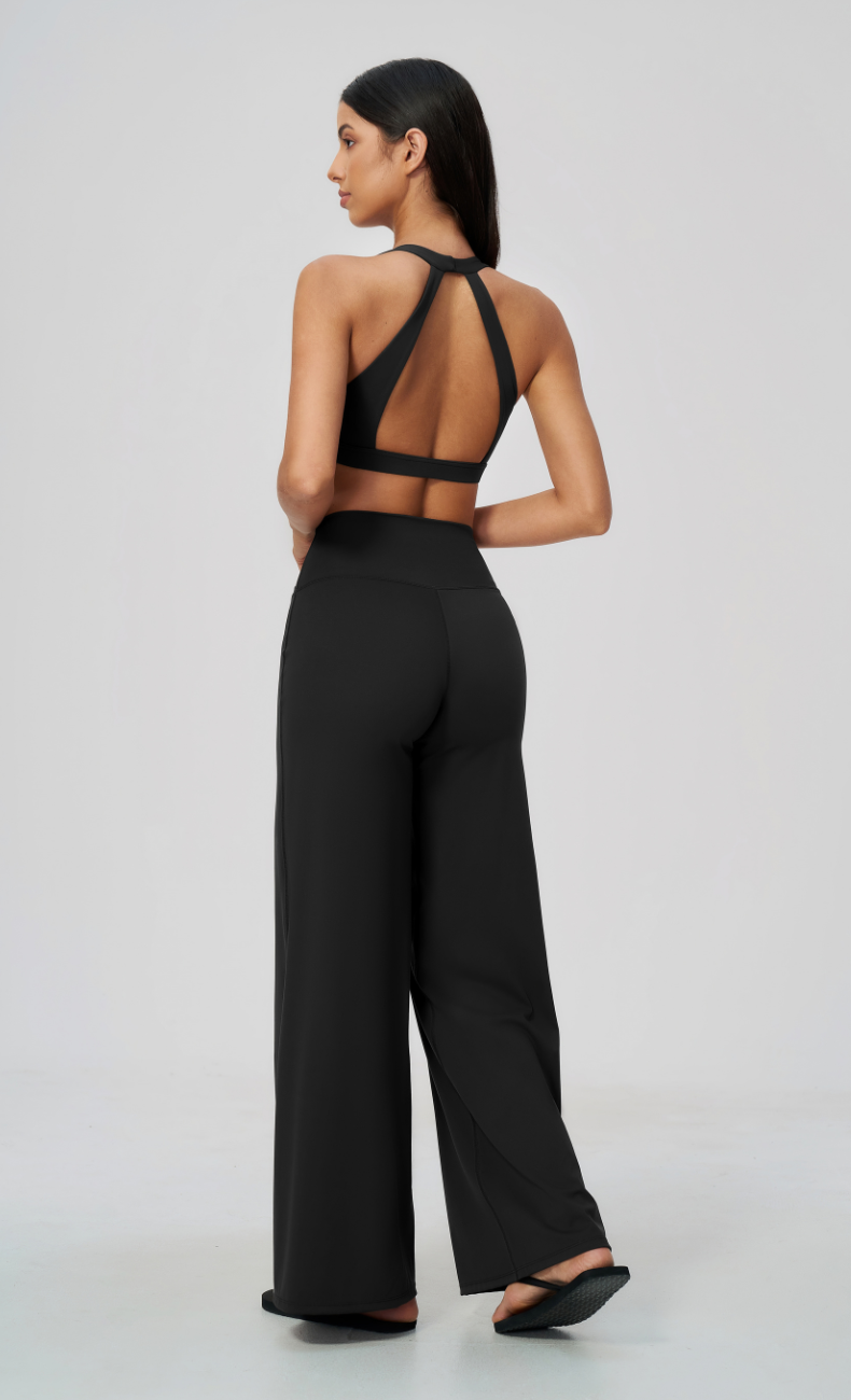 Priscilla V-Neck Open Back Wide Leg Workout Set