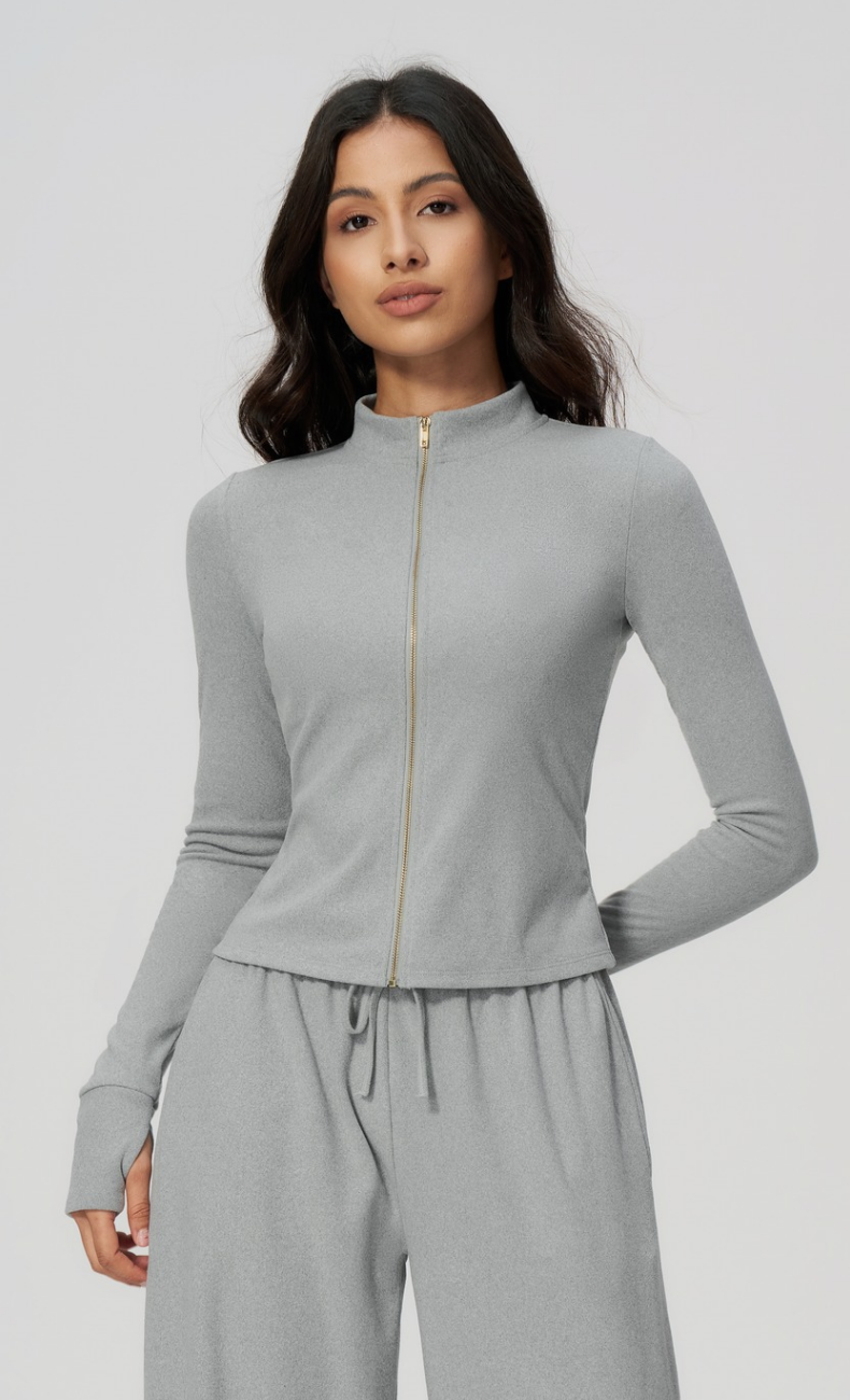 Tatiana Stand Collar Full-Zip Fitted Jacket