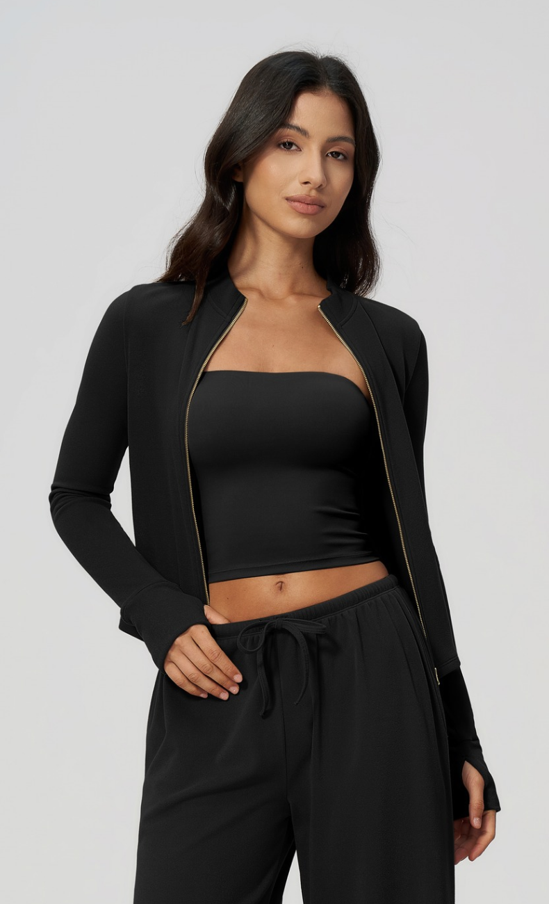 Tatiana Stand Collar Full-Zip Fitted Jacket