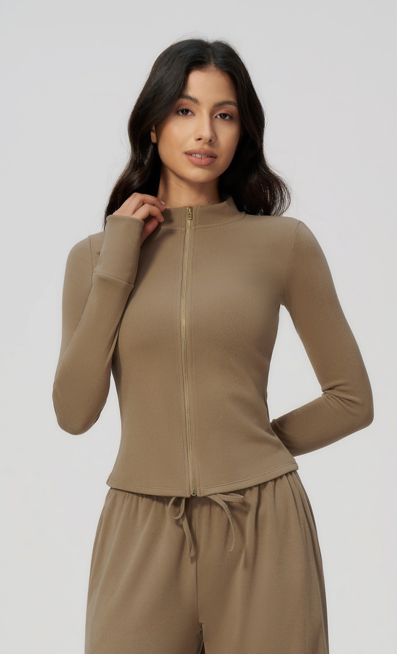 Tatiana Stand Collar Full-Zip Fitted Jacket