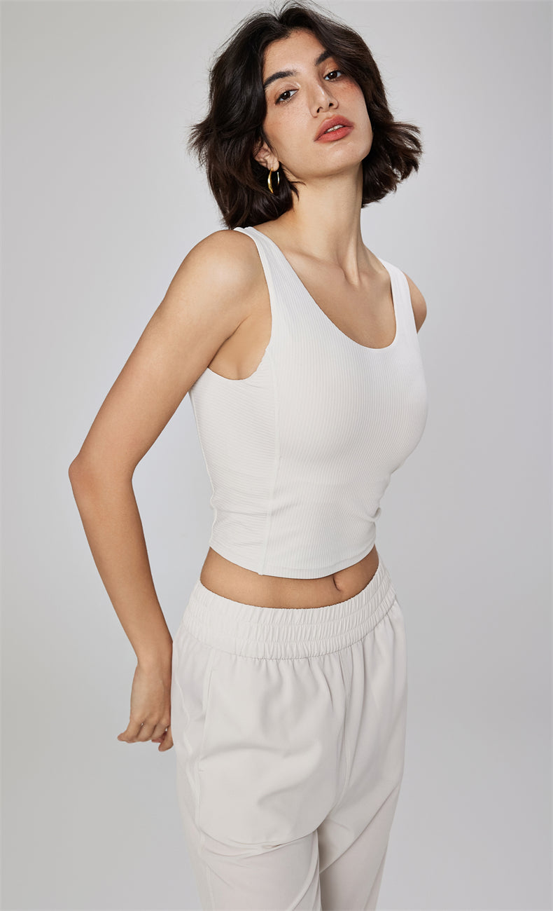 Selena Ribbed Open Back Tank Top - WOO YOGA