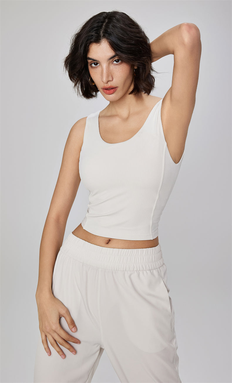 Selena Ribbed Open Back Tank Top - WOO YOGA