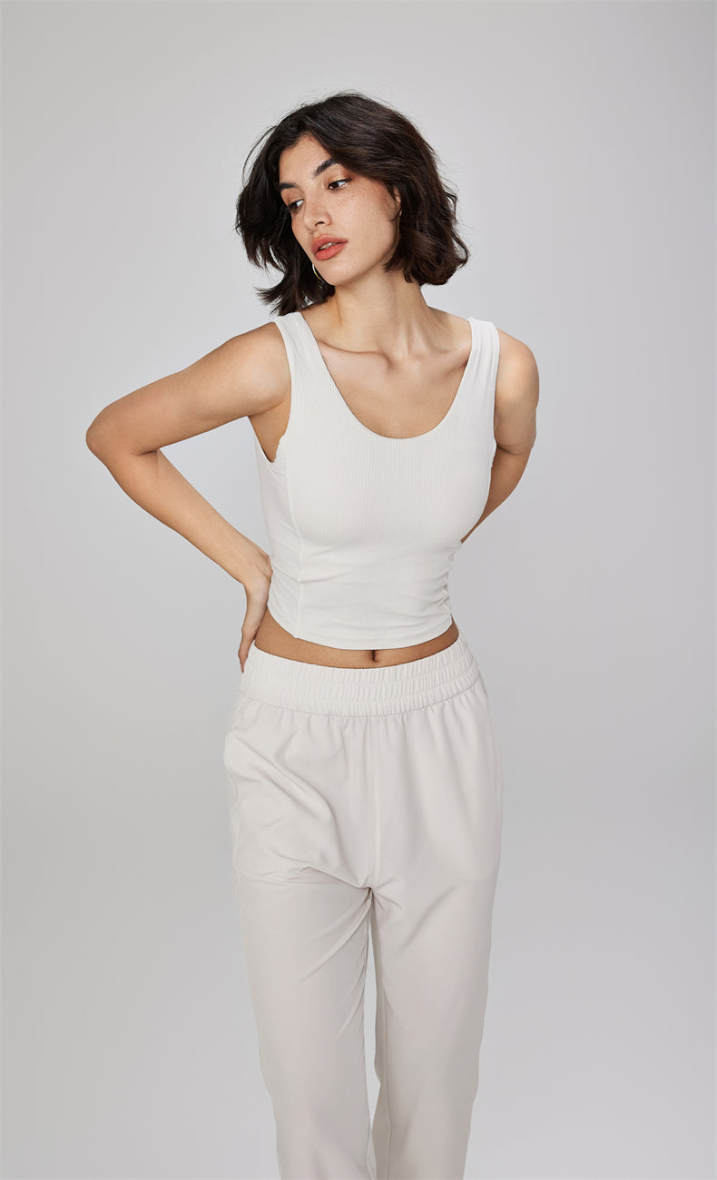 Selena Ribbed Open Back Tank Top - WOO YOGA