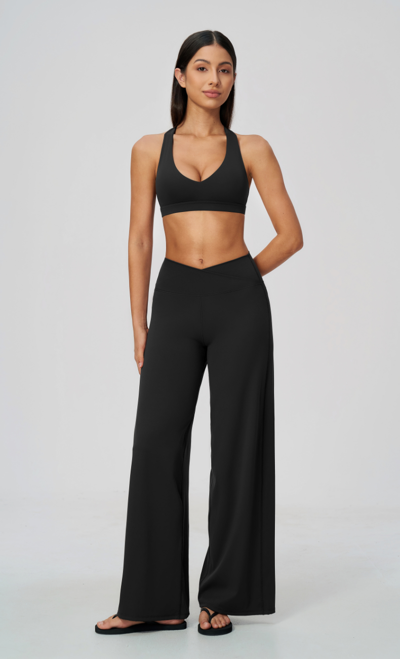 Priscilla V-Neck Open Back Wide Leg Workout Set