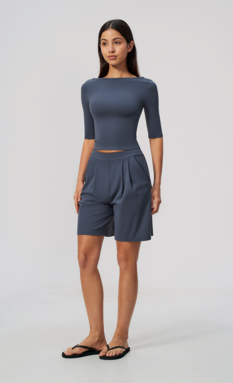 Taylor Boat Neck Pleated Shorts Set