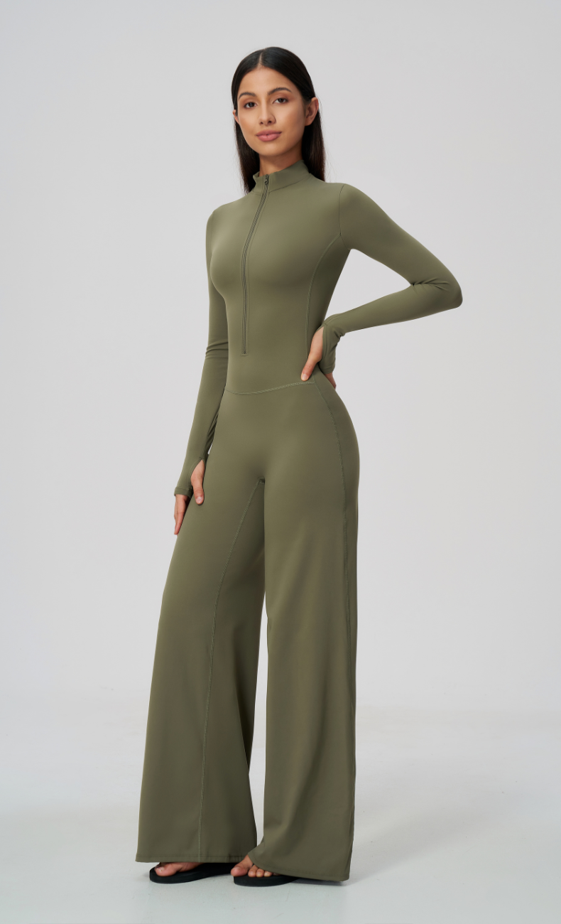Talia Throw & Go Half Zip Wide Leg Jumpsuit
