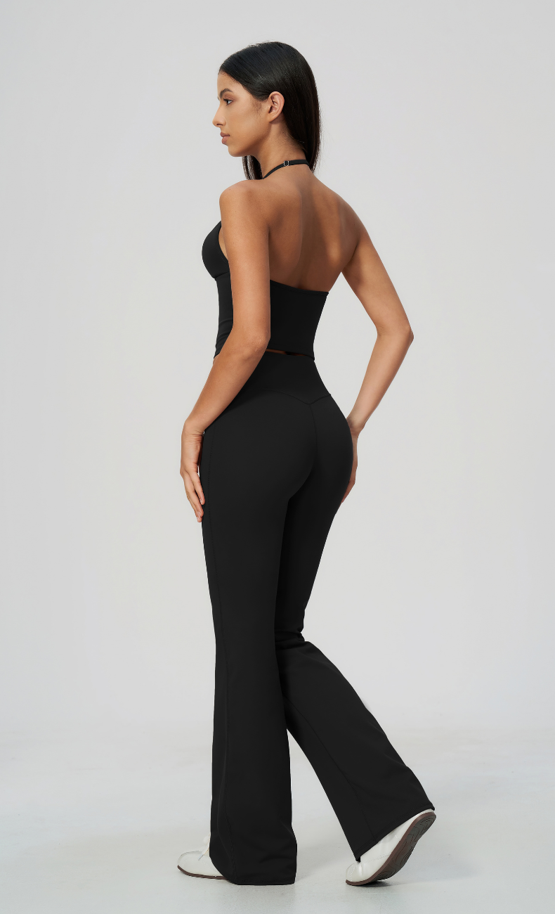 Dolce V-Neck Halter Open Back Tank Flare Leggings Workout Set