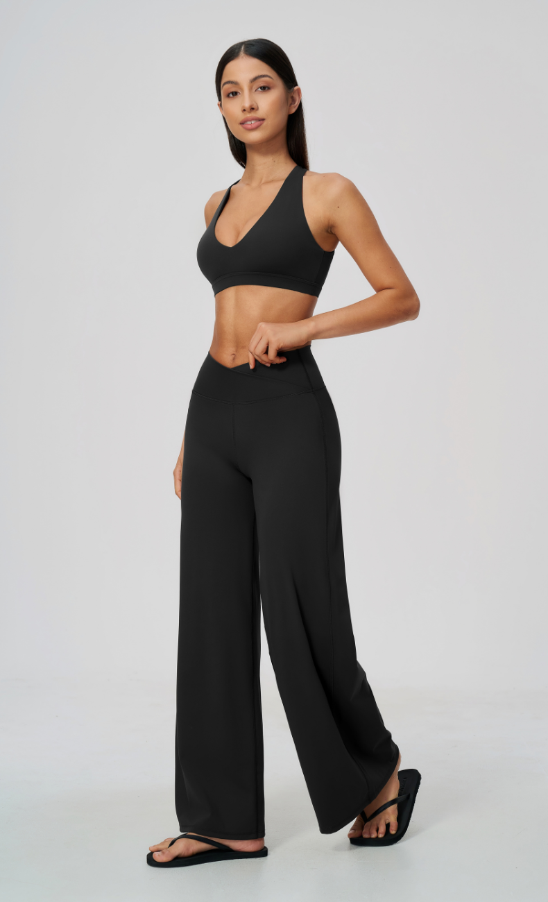 Priscilla V-Neck Open Back Wide Leg Workout Set